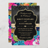 Tropical Hibiscus Glitter Wedding 招待状 (正面/裏面)
