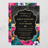 Tropical Hibiscus Glitter Wedding 招待状 (正面/裏面)