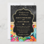 Tropical Hibiscus Glitter Wedding 招待状 (正面)