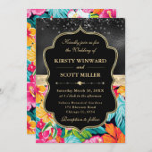 Tropical Hibiscus Glitter Wedding 招待状 (正面/裏面)