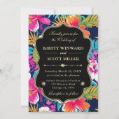 Tropical Hibiscus Gold Wedding 招待状 (正面)