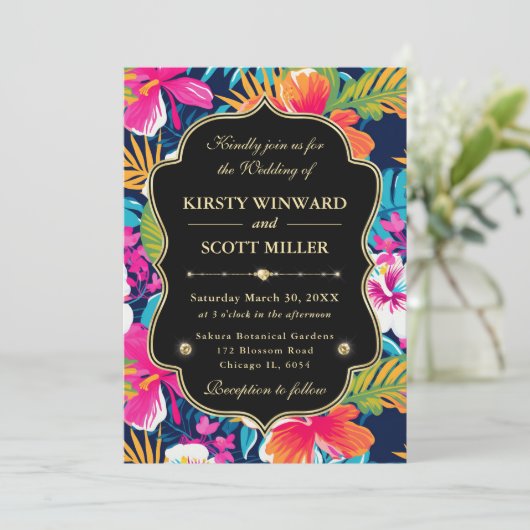 Tropical Hibiscus Gold Wedding 招待状 (スタンド正面)