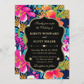 Tropical Hibiscus Gold Wedding 招待状 (正面/裏面)