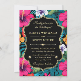 Tropical Hibiscus Gold Wedding 招待状