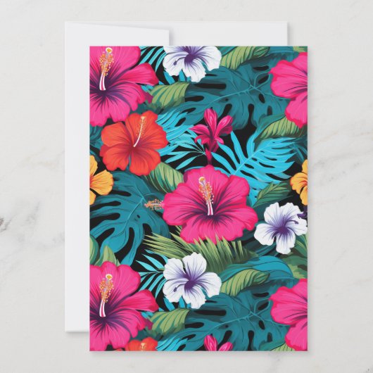 Tropical Hibiscus Gold Wedding 招待状 (裏面)