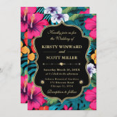 Tropical Hibiscus Gold Wedding 招待状 (正面/裏面)