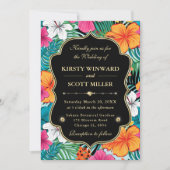 Tropical Hibiscus Gold Wedding 招待状 (正面)