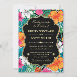 Tropical Hibiscus Gold Wedding 招待状