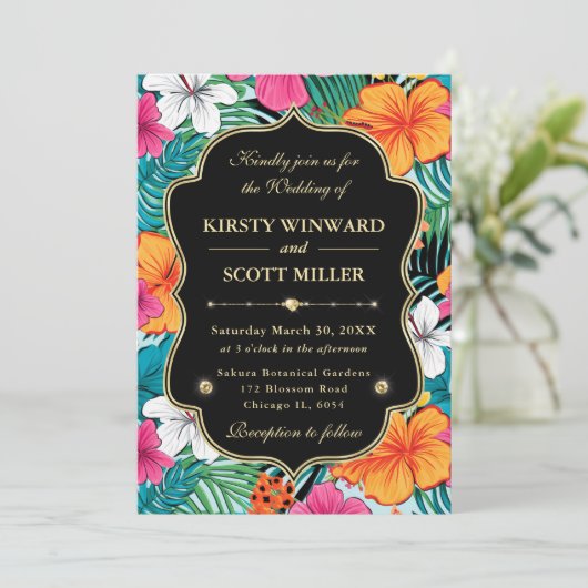 Tropical Hibiscus Gold Wedding 招待状 (スタンド正面)