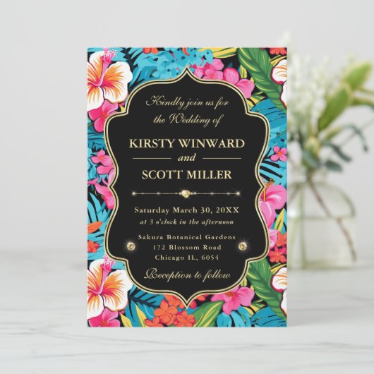 Tropical Hibiscus Gold Wedding 招待状 (スタンド正面)