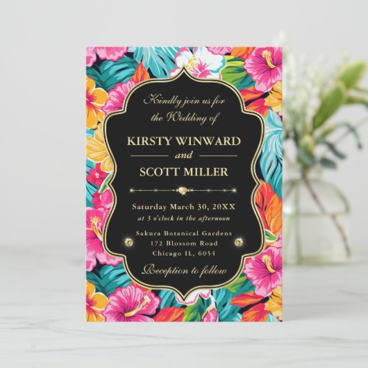 Tropical Hibiscus Gold Wedding 招待状 (スタンド正面)