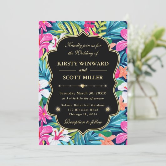 Tropical Hibiscus Gold Wedding 招待状 (スタンド正面)