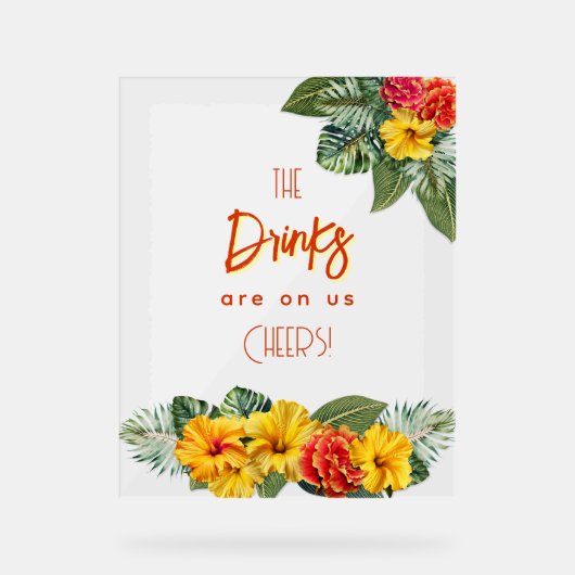 Tropical Hibiscus Luau Open Bar Acrylic Sign アクリルサイン (正面)