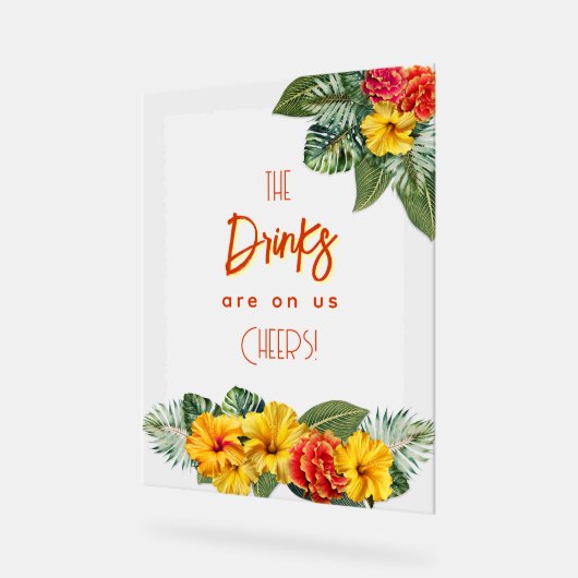 Tropical Hibiscus Luau Open Bar Acrylic Sign アクリルサイン (傾斜)