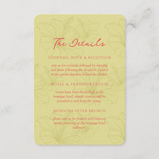 Tropical Hibiscus Pattern Vibrant Wedding エンクロージャーカード (正面)