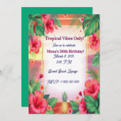 Tropical Hibiscus Pineapple Adult  Birthday In 招待状 (正面/裏面)