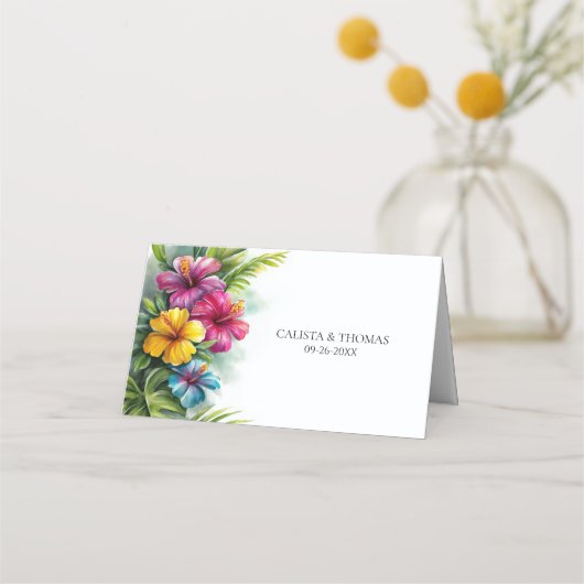 Tropical Hibiscus Wedding Place Card プレイスカード (裏面)