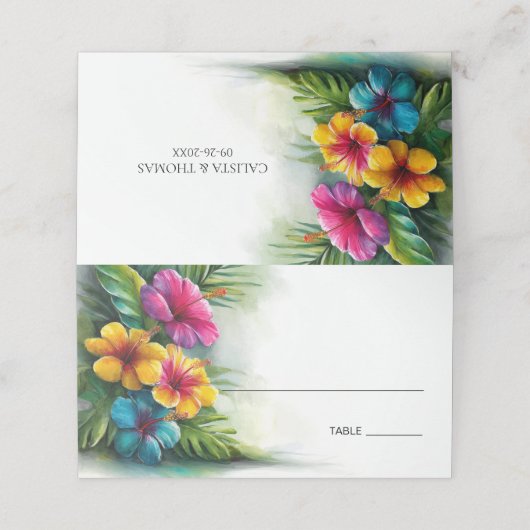 Tropical Hibiscus Wedding Place Card プレイスカード (外部開封)