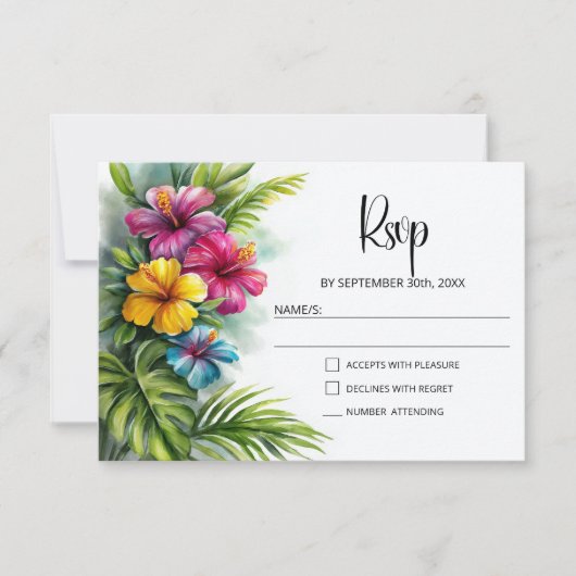 Tropical Hibiscus Wedding RSVP (正面)