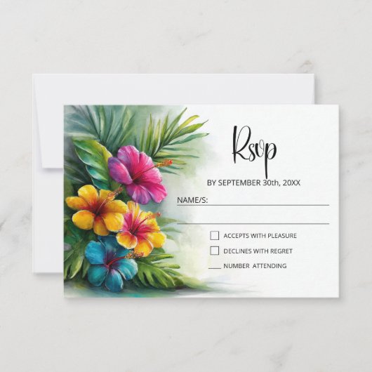 Tropical Hibiscus Wedding RSVP (正面)