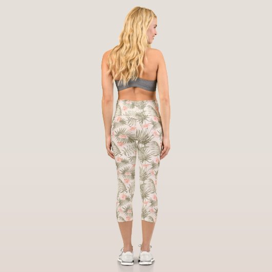 Tropical Hisbiscus Palm Tree Pattern カプリレギンス (裏面)