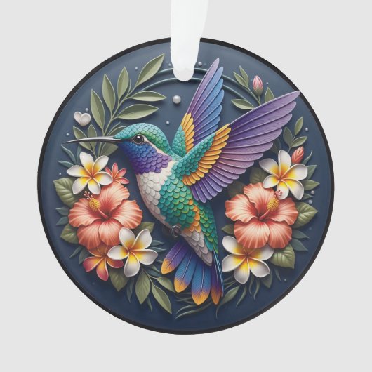 Tropical Hummingbird Ornament – Colorful Floral オーナメント (正面)