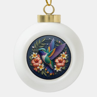 Tropical Hummingbird Ornament – Colorful Floral セラミックボールオーナメント