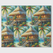 Tropical Hut Christmas Palm Tree Beach Decoupage ラッピングペーパー (フラット)