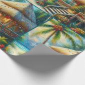 Tropical Hut Christmas Palm Tree Beach Decoupage ラッピングペーパー (角)