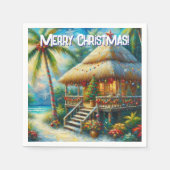 Tropical Hut Christmas Palm Tree Decoupage スタンダードカクテルナプキン (正面)