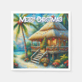 Tropical Hut Christmas Palm Tree Decoupage スタンダードカクテルナプキン