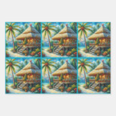 Tropical Hut Christmas Palm Tree Decoupage ラッピングペーパーシート (正面2)