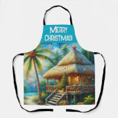 Tropical Hut Christmas Palm Tree Personalized エプロン (正面)