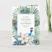 Tropical Indian Peacock Floral All in One Wedding 招待状 (正面)