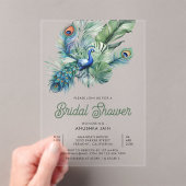 Tropical Indian Peacock Floral Bridal Shower アクリル招待状 (インサイチュ (ポータブル))