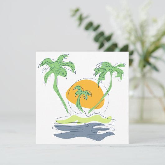 Tropical island beach scenery. Outline palm tree   カード (スタンド正面)