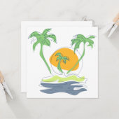 Tropical island beach scenery. Outline palm tree   カード (正面/裏面インサイチュ)