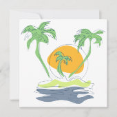 Tropical island beach scenery. Outline palm tree   カード (正面)
