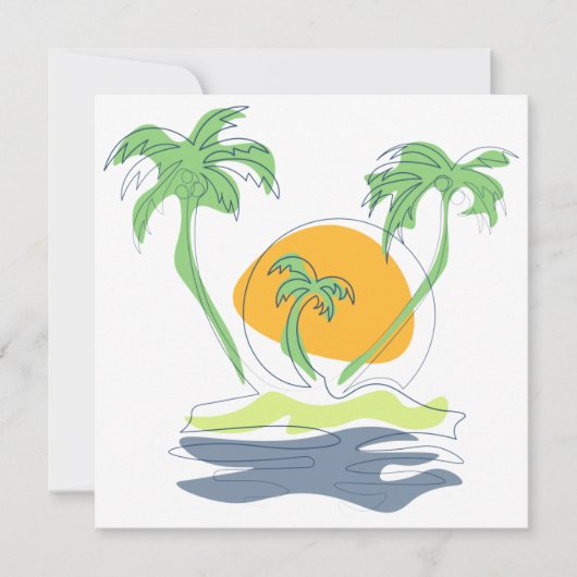 Tropical island beach scenery. Outline palm tree   カード (正面)