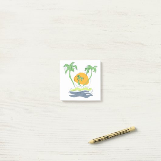 Tropical island beach scenery. Outline palm tree  ポストイット (デスク上)