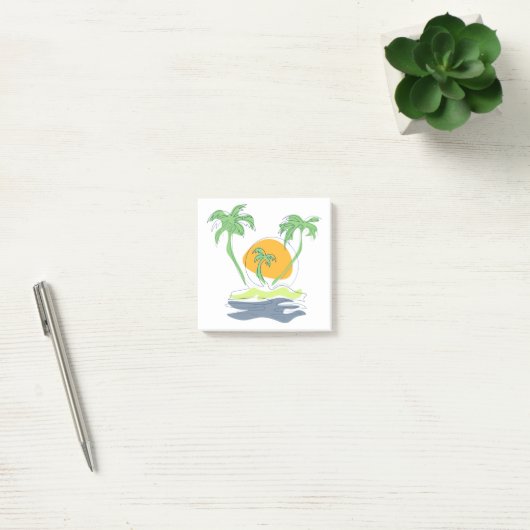 Tropical island beach scenery. Outline palm tree  ポストイット (オフィス)