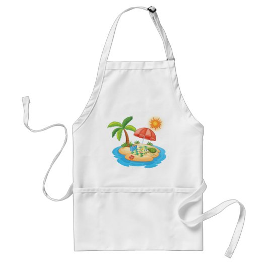 Tropical Island Beach Turtle Palm Tree Picnic スタンダードエプロン (正面)
