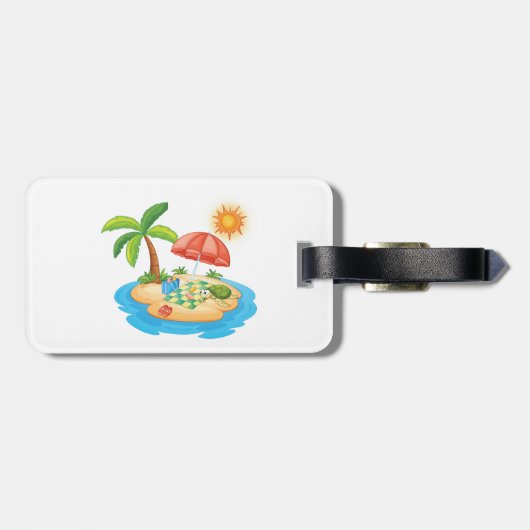 Tropical Island Beach Turtle Palm Tree Picnic ラゲッジタグ (裏面横)