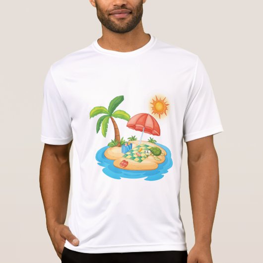 Tropical Island Beach Turtle Palm Tree Picnic Tシャツ (正面)