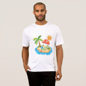 Tropical Island Beach Turtle Palm Tree Picnic Tシャツ (正面フル)