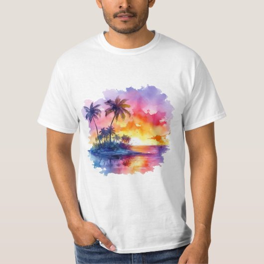 Tropical island landscape at dusk tシャツ (正面)