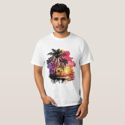 Tropical island landscape at dusk tシャツ (正面フル)