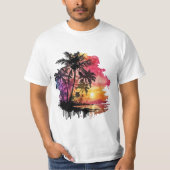 Tropical island landscape at dusk tシャツ (正面)