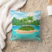 Tropical Island Paradise Palm Trees Throw Pillow クッション (ブランケット)
