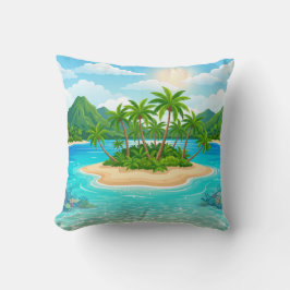 Tropical Island Paradise Palm Trees Throw Pillow クッション